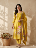 Inaayalina Mustard Yellow Silk Lotus Embroidered Kurta Set