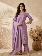 Inaayalina Lavender Premium Silk Hand-Work Kurta Set