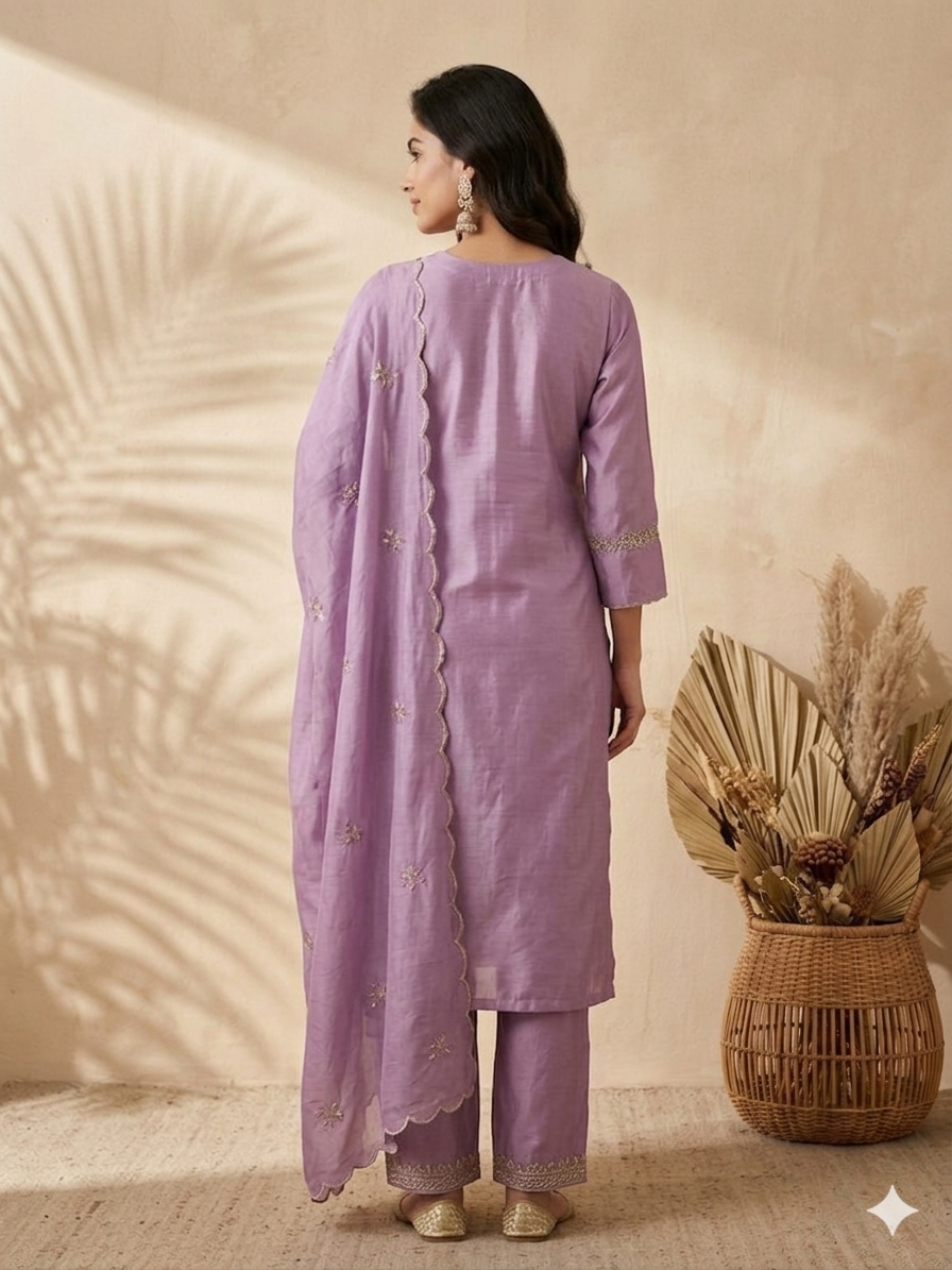 Inaayalina Lavender Premium Silk Hand-Work Kurta Set