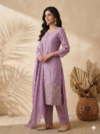 Inaayalina Lavender Premium Silk Hand-Work Kurta Set