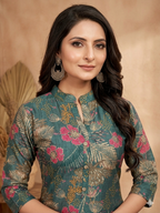 Inaayalina Teal Green Vatican Fabric Floral Kurta Set