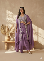 Inaayalina Lavender Wedding Wear Dhoti Set with Embroidered Blouse & Jacket
