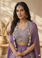 Inaayalina Lavender Wedding Wear Dhoti Set with Embroidered Blouse & Jacket