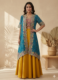 Inaayalina Teal & Mustard Wedding Wear Dhoti Set with Scalloped Jacket