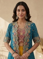 Inaayalina Teal & Mustard Wedding Wear Dhoti Set with Scalloped Jacket