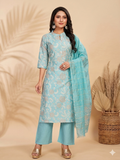 Inaayalina Sky Blue Vatican Fabric Printed Kurta Set