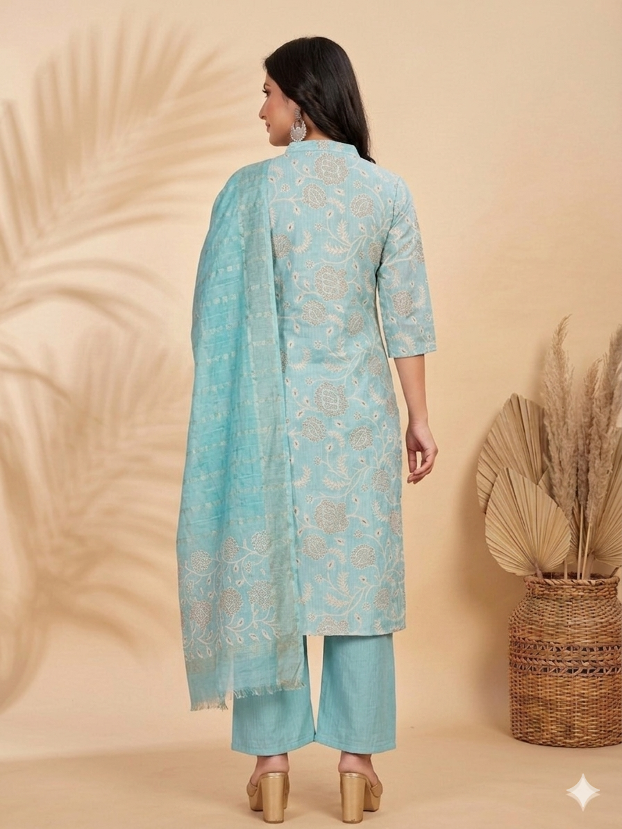 Inaayalina Sky Blue Vatican Fabric Printed Kurta Set