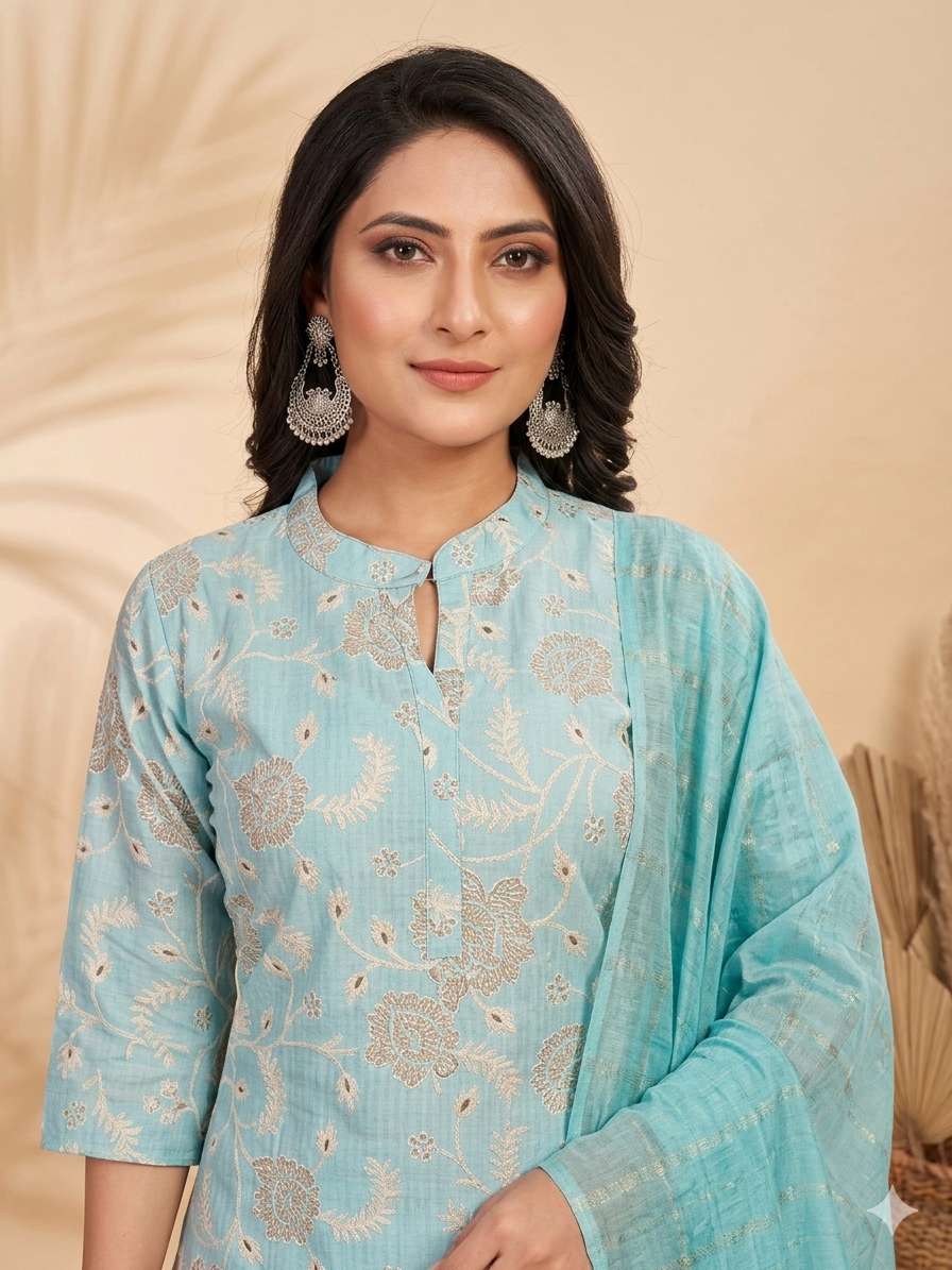 Inaayalina Sky Blue Vatican Fabric Printed Kurta Set