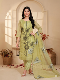 Inaayalina Olive Green Silk Party Wear Kurta Set with Organza Dupatta