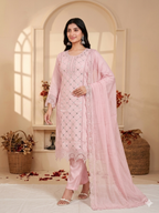 Inaayalina Baby Pink Roman Silk Mirror Work Kurta Set