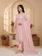 Inaayalina Baby Pink Roman Silk Mirror Work Kurta Set