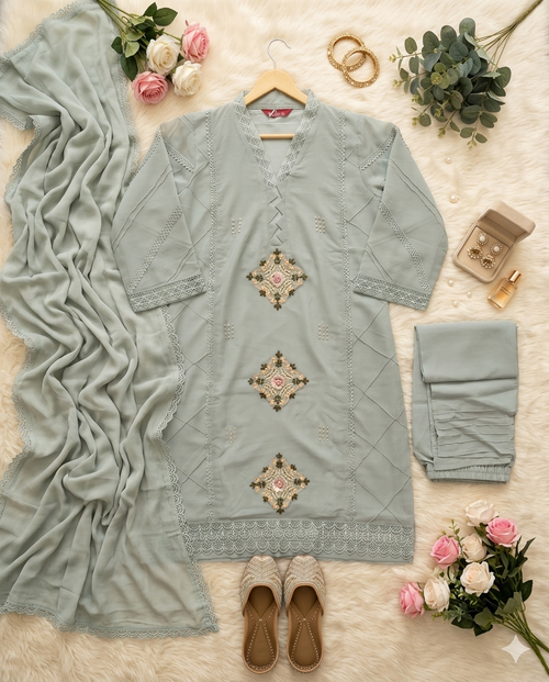 Inaayalina Beige-Cream Pakistani Embroidered Kurta Set
