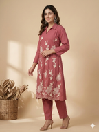 Inaayalina Rose Pink Embroidered Viscose Co-ord Set