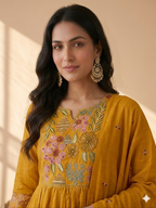 Inaayalina Mustard Yellow Floral Embroidery Anarkali Set