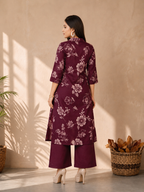 Inaayalina maroon Floral Printed Vatican Fabric Co-ord Set