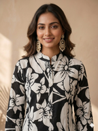 Inaayalina Black Floral Printed Cotton Co-ord Set