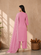 Inaayalina Baby Pink Roman Silk Kurta Set with Organza Dupatta