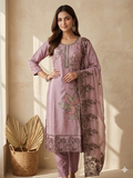 Inaayalina Lavender Roman Silk Embroidered Kurta Set