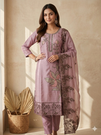 Inaayalina Lavender Roman Silk Embroidered Kurta Set