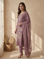 Inaayalina Mauve Roman Silk Kurta Set with Intricate Beads Work