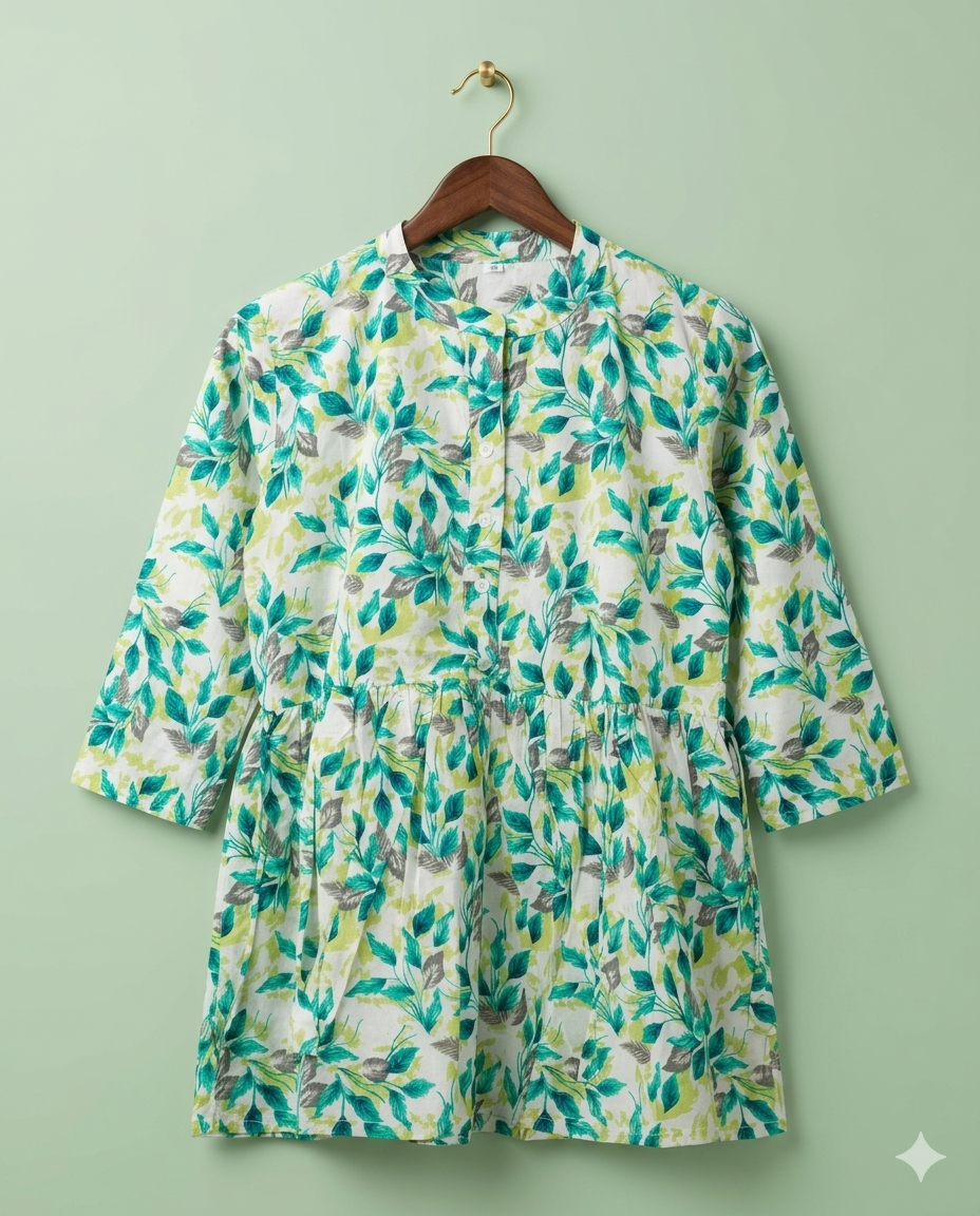 Inaayalina Green Floral Printed Short Kurti