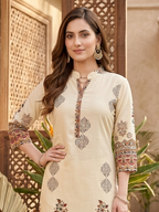 Inaayalina Cream Floral Printed Rayon Co-ord Set