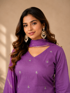 Inaayalina Purple Roman Silk Kurta Set with Embroidered Daman