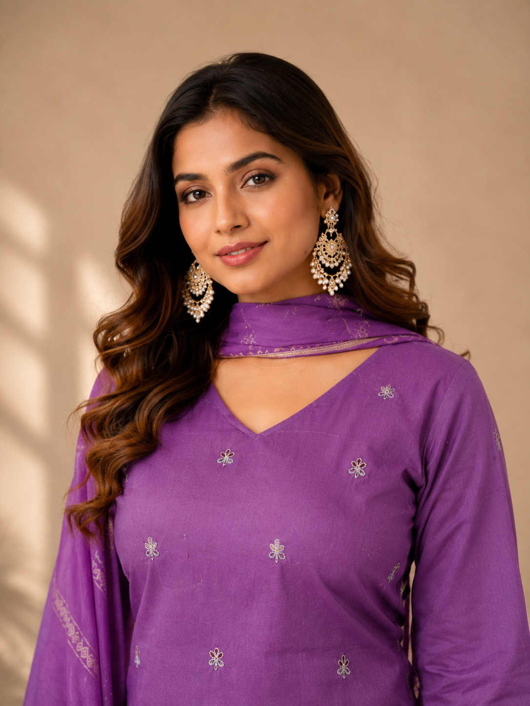 Inaayalina Purple Roman Silk Kurta Set with Embroidered Daman