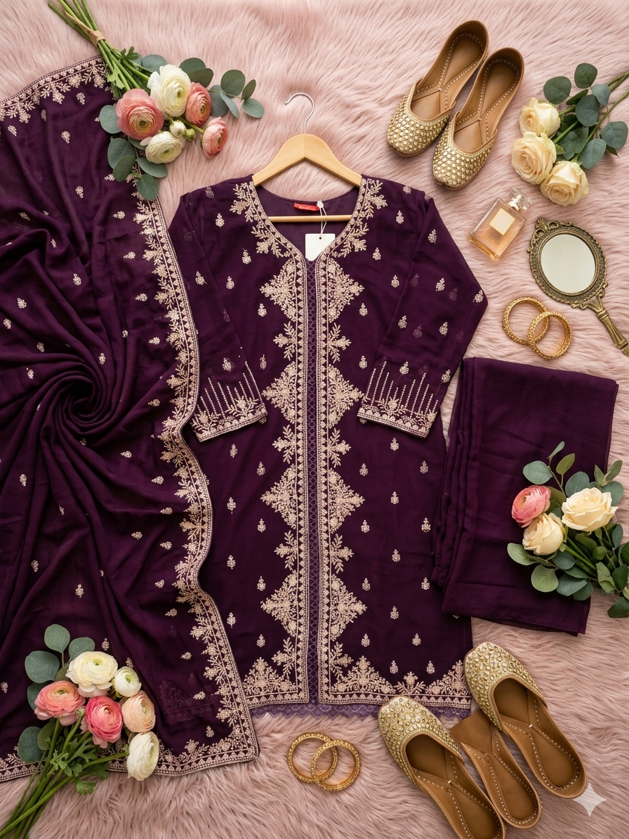 Inaayalina Pakistani Hand-Work Kurta Set with Palazzo