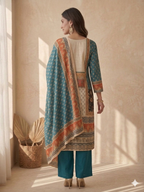 Inaayalina Teal & Cream Shimmer Kurta Set with Shimmer Dupatta