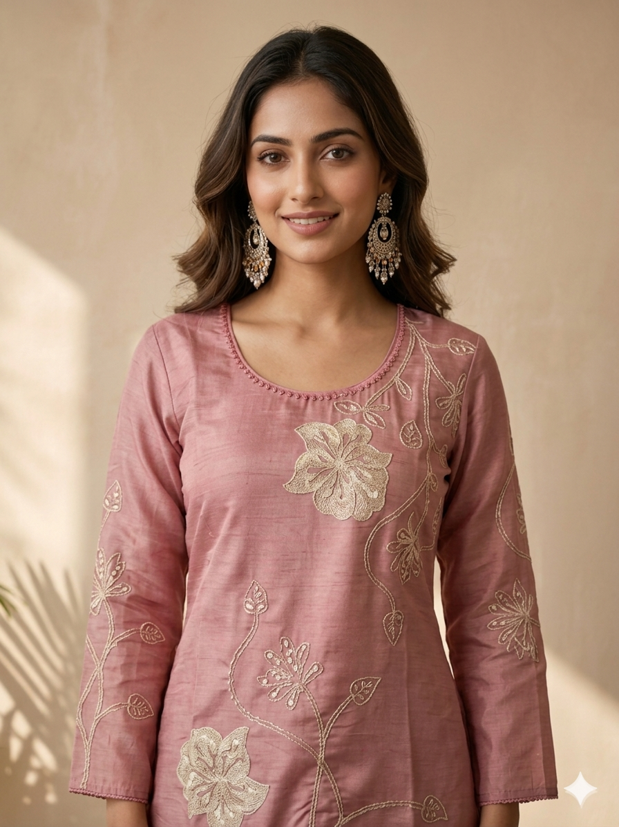 Inaayalina Dusty Pink Embroidered Co-ord Set