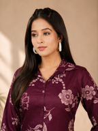 Inaayalina maroon Floral Printed Vatican Fabric Co-ord Set