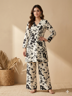 Inaayalina Black & White Floral Printed Cotton Co-ord Set