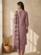 Inaayalina Lavender Roman Silk Embroidered Kurta Set