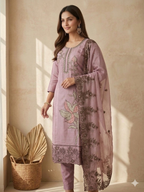 Inaayalina Lavender Roman Silk Embroidered Kurta Set