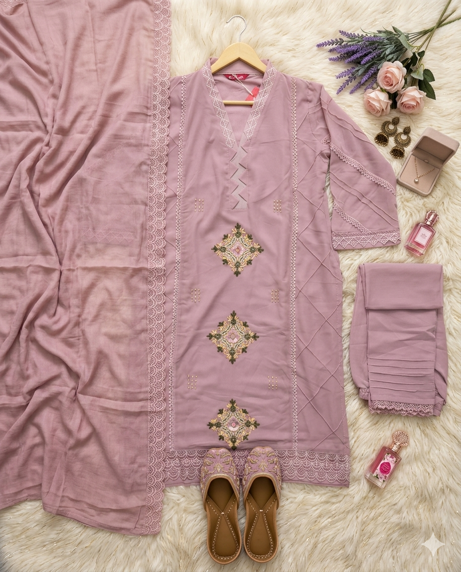 Inaayalina Beige-Cream Pakistani Embroidered Kurta Set