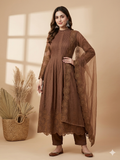 Inaayalina Coffee Brown Cotton Anarkali Set with Net Dupatta