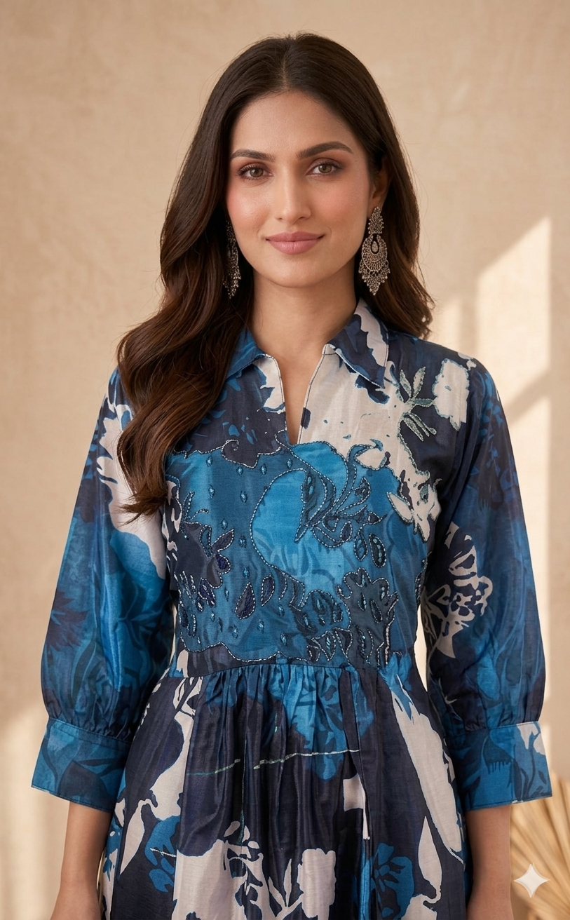 Inaayalina Navy Blue Floral Printed Co-ord Set