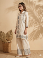 Inaayalina Cream Khadi Cotton Printed Co-ord Set