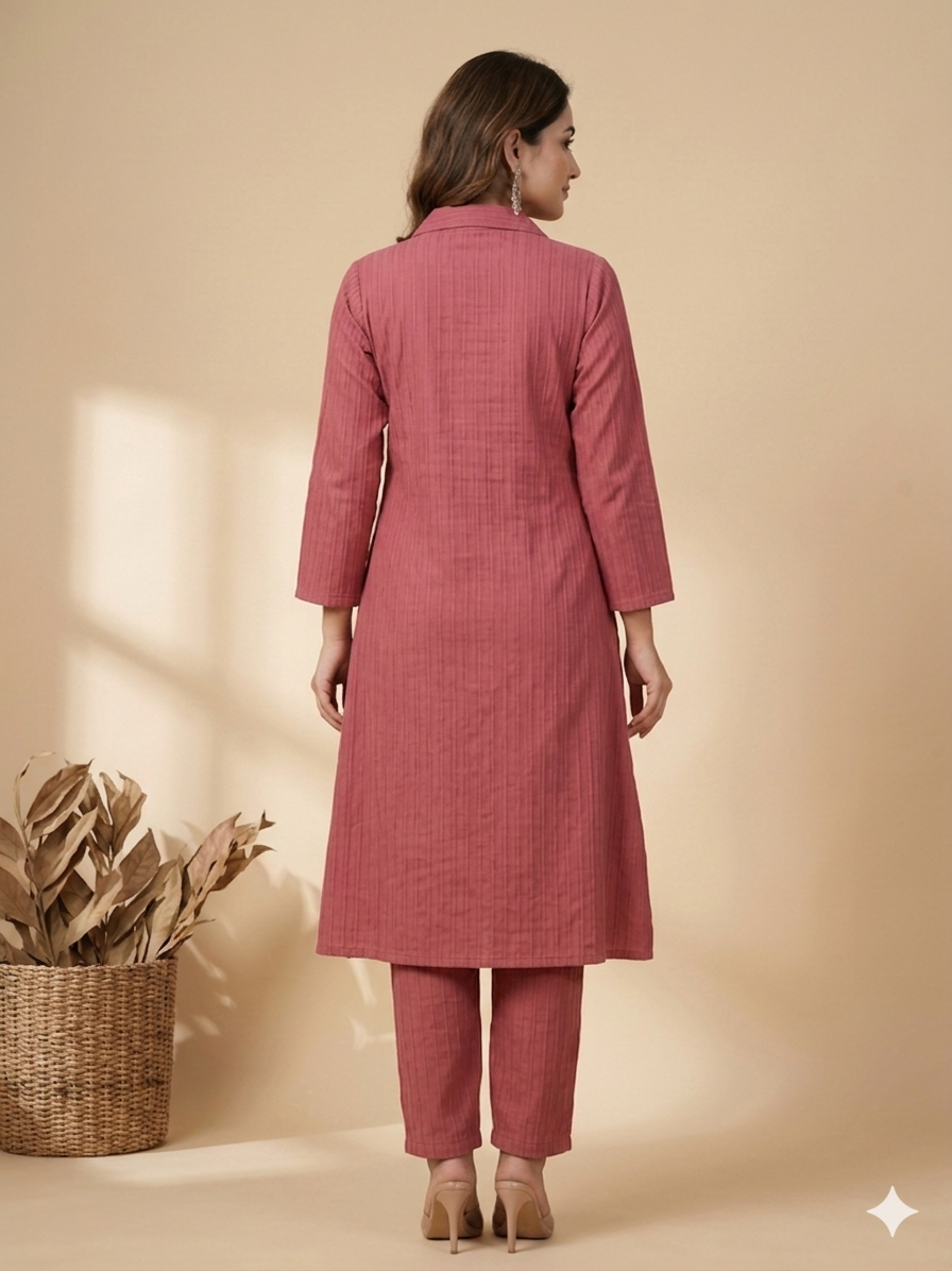 Inaayalina Rose Pink Embroidered Viscose Co-ord Set