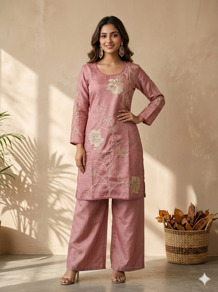 Inaayalina Dusty Pink Embroidered Co-ord Set