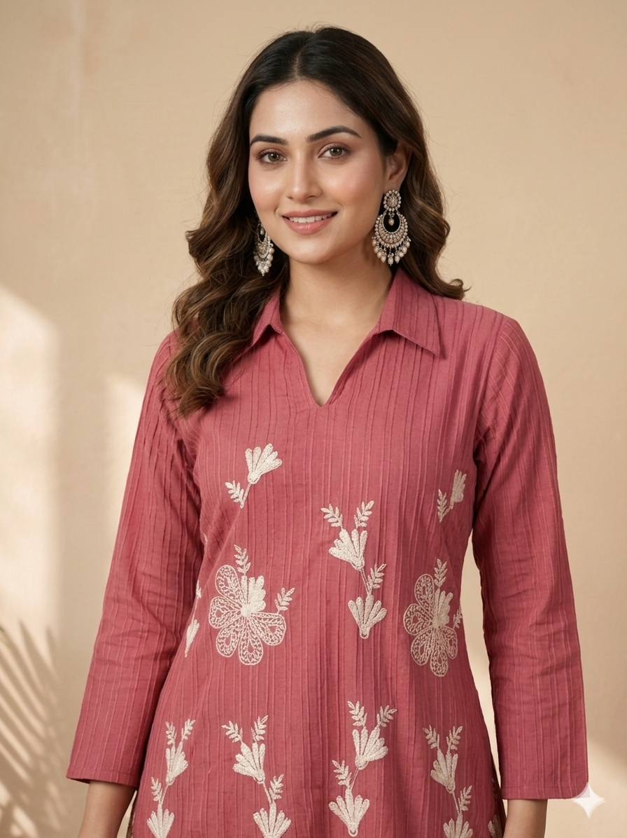Inaayalina Rose Pink Embroidered Viscose Co-ord Set