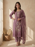 Inaayalina Mauve Roman Silk Kurta Set with Intricate Beads Work