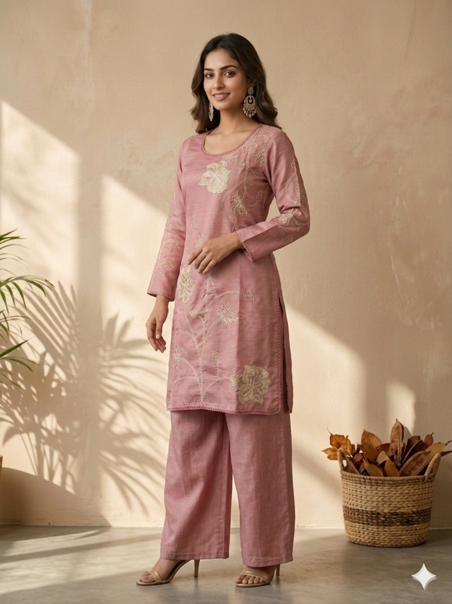 Inaayalina Dusty Pink Embroidered Co-ord Set