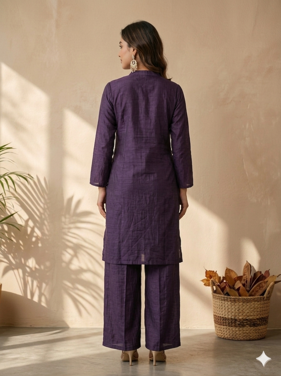 Inaayalina Wine Purple Printed Rayon Co-ord Set