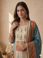 Inaayalina Teal & Cream Shimmer Kurta Set with Shimmer Dupatta