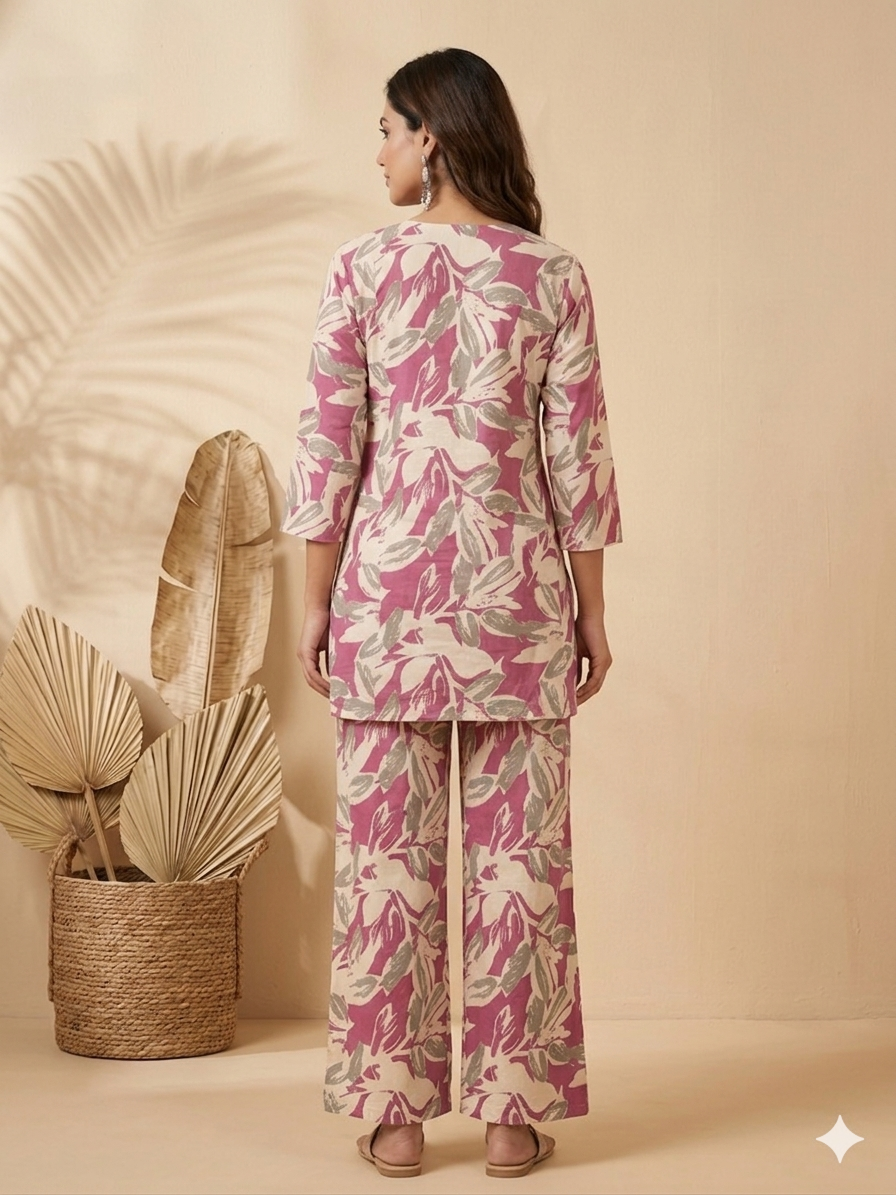 Inaayalina Pink Floral Printed Cotton Co-ord Set