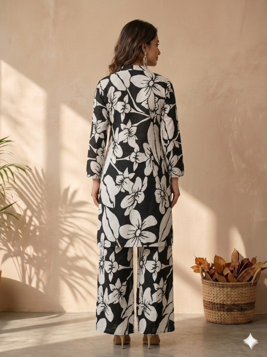 Inaayalina Black Floral Printed Cotton Co-ord Set