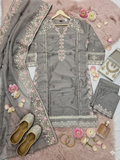 Inaayalina Grey Pakistani Hand-Work Kurta Set