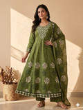 Inaayalina Green Floral Cotton Anarkali Set